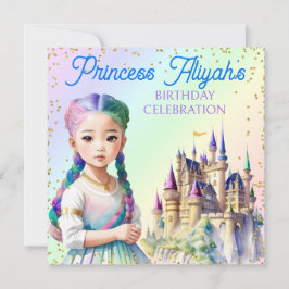 Invitación Princesa Pastel Mágico Castillo Fantasía Arcoíris