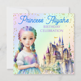 Invitación Princesa Pastel Mágico Castillo Fantasía Arcoíris