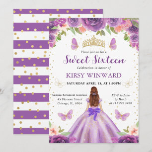 Invitación Princesa Pelirroja con Vestido Lila Cumple Dulces 