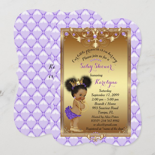 Invitación Princesa pequeña, invitada Baby Shower, Karo (Anverso / Reverso)