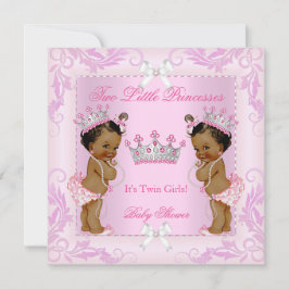 Invitación Princesa Perlas Rosadas gemelas Baby Shower Tiara 