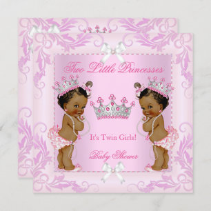 Invitación Princesa Perlas Rosadas gemelas Baby Shower Tiara 