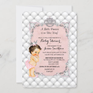 Invitación Princesa Perlas Rosadas Rubor Diamantes Niña Bebé