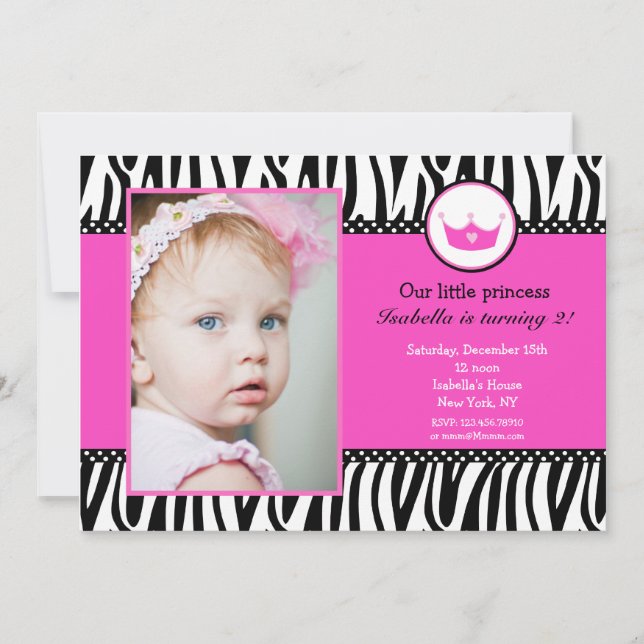 Invitación Princesa Photo BIrthday Invitations del estampado (Anverso)