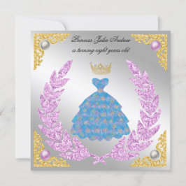 Invitación Princesa Plata y Oro Perlas Blancas Cumpleaños de 