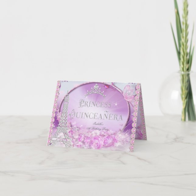 Invitación Princesa plegada Quinceanera Magical Púrpura Pink (Anverso)