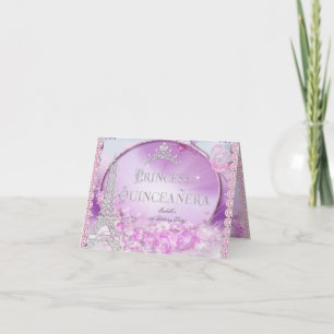 Invitación Princesa plegada Quinceanera Magical Púrpura Pink