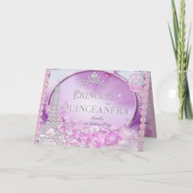 Invitación Princesa plegada Quinceanera Magical Púrpura Pink (Anverso)