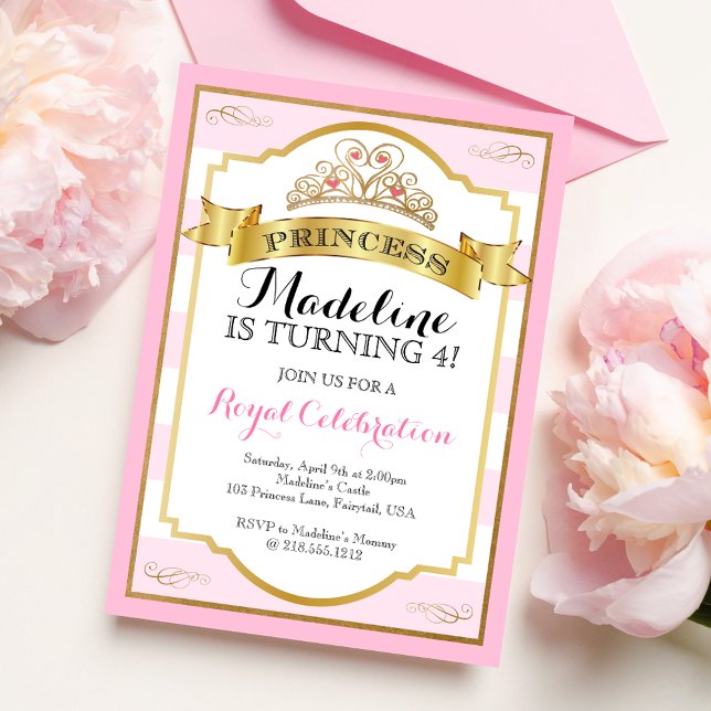 Invitación Princesa Princesa de Oro Rosa Cumpleaños de la Pri (Subido por el creador)
