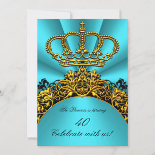 Invitación Princesa Príncipe Rey Reina Oro Verde azulado Cump