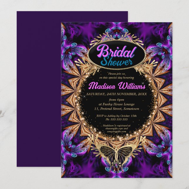 Invitación Princesa Púrpura Bridal Shower (Anverso / Reverso)