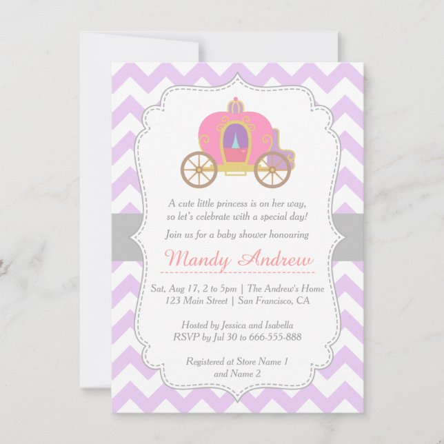 Invitación Princesa púrpura Carriage, chica Baby Shower de (Anverso)