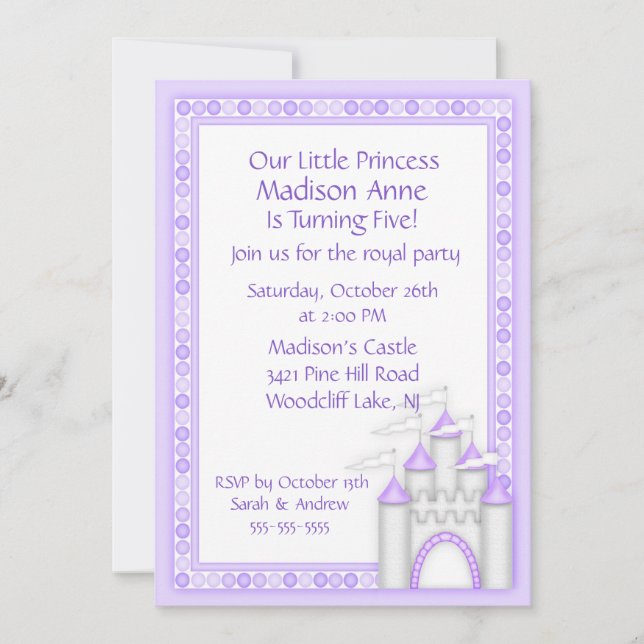 Invitación Princesa púrpura Castle Party Invitation (Anverso)