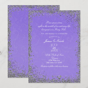 Invitación Princesa Púrpura Damask Storybook Elegante Boda