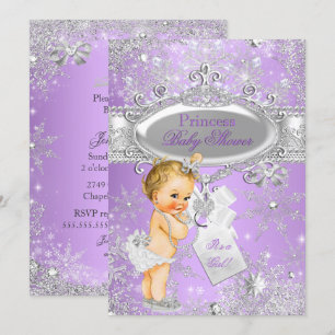Invitación Princesa Púrpura Fiesta de Bebé de Invierno Rubia