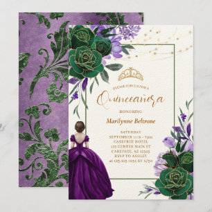 Invitación Princesa Púrpura Floral Quinceañera
