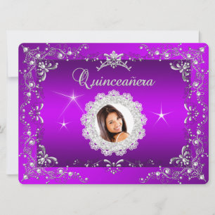 Invitación Princesa púrpura magenta Quinceañera tiara de plat