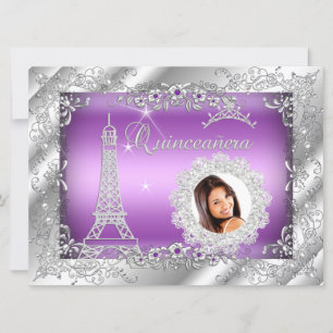 Invitación Princesa Púrpura Quinceañera Plata Foto GRANDE