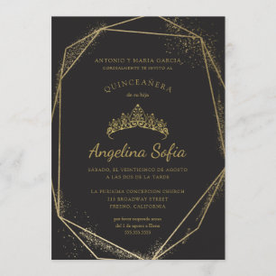 Invitación Princesa Purpurina de Oro Tiara Quinceanera