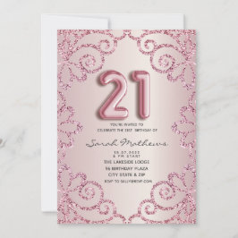 Invitación Princesa Purpurina rosa Rubor de cumpleaños 21
