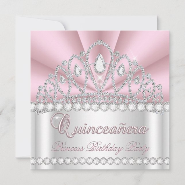 Invitación Princesa Quinceanera 15ª joya de diamante blanco r (Anverso)