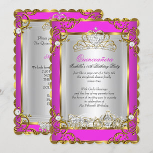 Invitación Princesa Quinceanera 15º cumpleaños Hot Pink