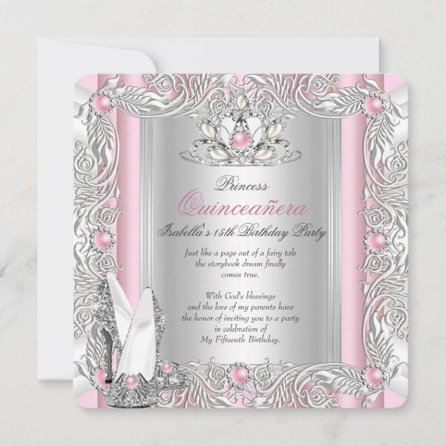 Invitación Princesa Quinceanera 15 años luz rosa (Anverso)