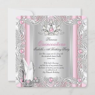 Invitación Princesa Quinceanera 15 años luz rosa