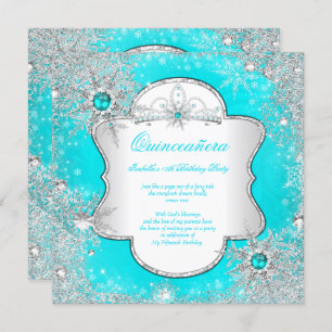 Invitación Princesa Quinceanera Aqua Verde azulada Wonderland