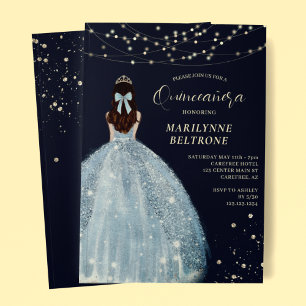 Invitación Princesa Quinceañera azul y dorada