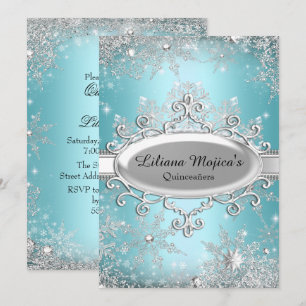 Invitación Princesa Quinceañera Copo de Nieve de Cristal Azul