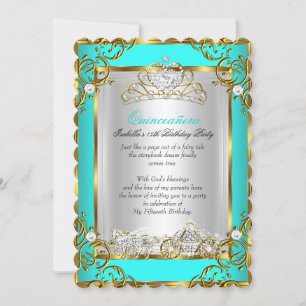 Invitación Princesa Quinceañera Cumpleaños 15 Años Azul Turqu