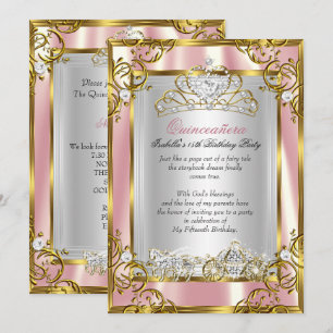 Invitación Princesa Quinceañera Cumpleaños 15 Años Rosa Duraz