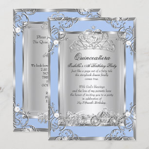 Invitación Princesa Quinceañera Cumpleaños 15 Azul Plateado