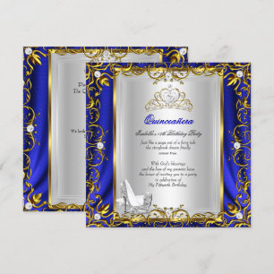 Invitación Princesa Quinceañera Cumpleaños 15 Azul Real