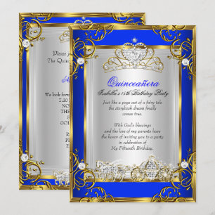 Invitación Princesa Quinceañera Cumpleaños 15 Azul Real 2