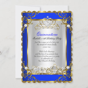 Invitación Princesa Quinceañera Cumpleaños 15 Azul Real 2