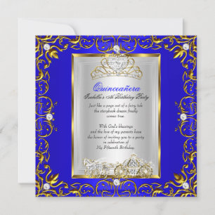 Invitación Princesa Quinceañera Cumpleaños 15 Azul Real 2