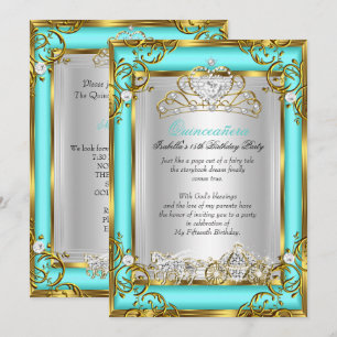 Invitación Princesa Quinceañera Cumpleaños 15 Azul Teal