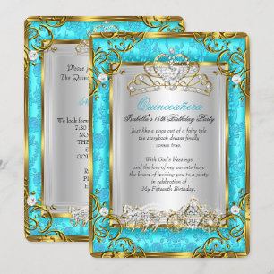 Invitación Princesa Quinceañera Cumpleaños 15 Damasco Teal
