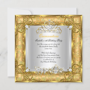Invitación Princesa Quinceañera Cumpleaños 15 Dorado Damask 2