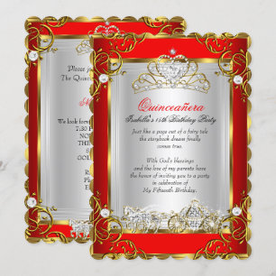 Invitación Princesa Quinceañera Cumpleaños 15 Rojo