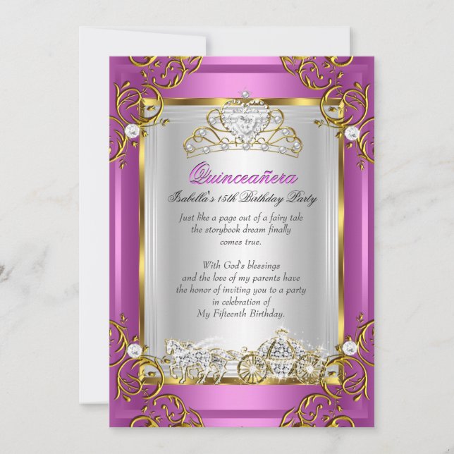 Invitación Princesa Quinceañera Cumpleaños 15 Royal Rosa (Anverso)