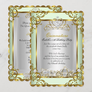 Invitación Princesa Quinceañera Cumpleaños 15 Verde Menta