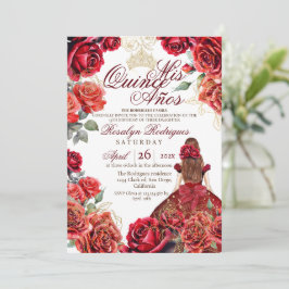 Invitación Princesa Quinceanera - Cumpleaños de las Rosas Roj