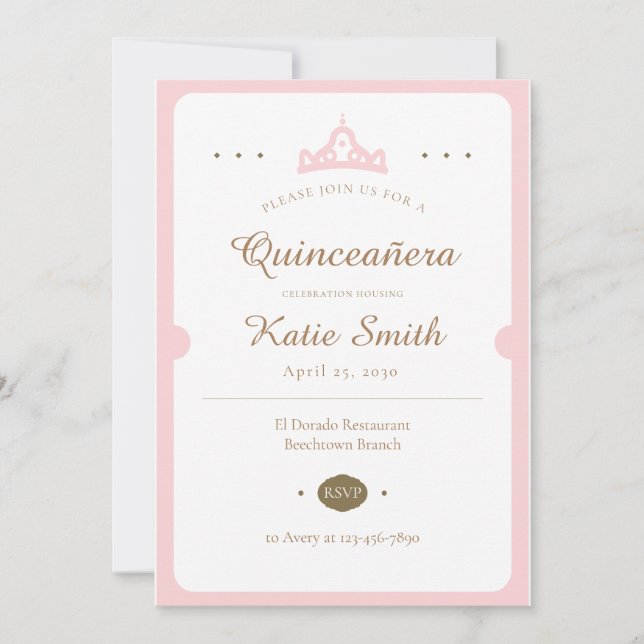 Invitación Princesa Quinceañera Cumpleaños Dulces 16 Mis Quin (Anverso)