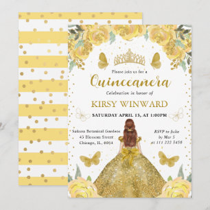 Invitación Princesa Quinceañera de Cabello Rojo y Vestido Dor