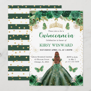 Invitación Princesa Quinceañera de Cabello Rojo y Vestido Ver