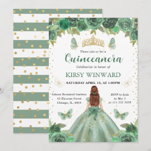 Invitación Princesa Quinceañera de Cabello Rojo y Vestido Ver