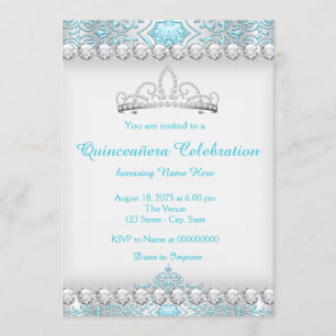 Invitación Princesa Quinceañera de Diamante Azul Turquesa y P